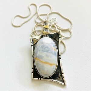 Artisan Silver and Gold Oval Scheelite Pendant Necklace